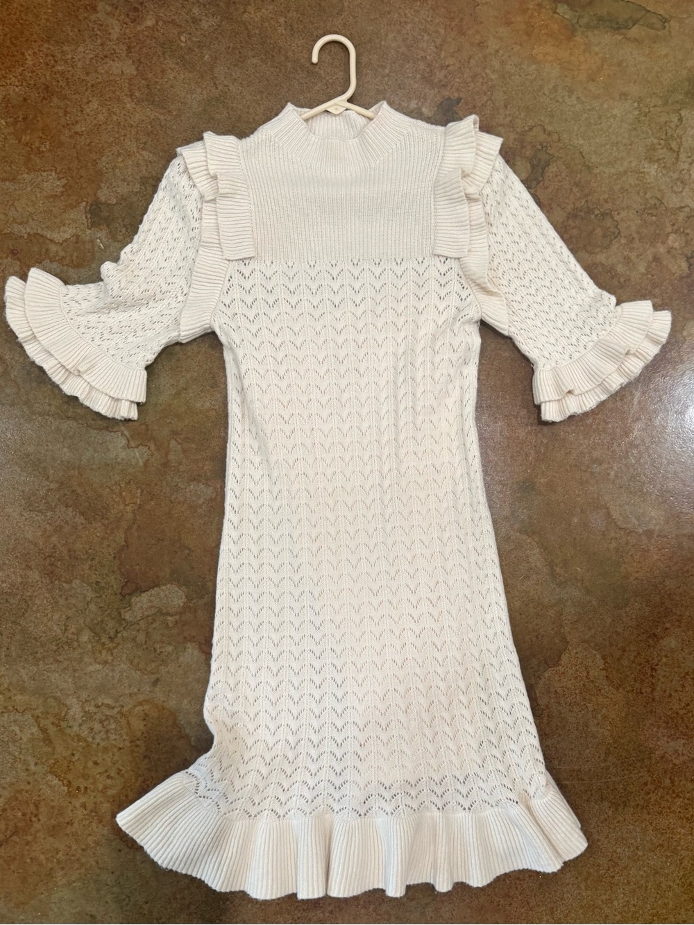Cream Knit Ruffle Midi Dress - Women